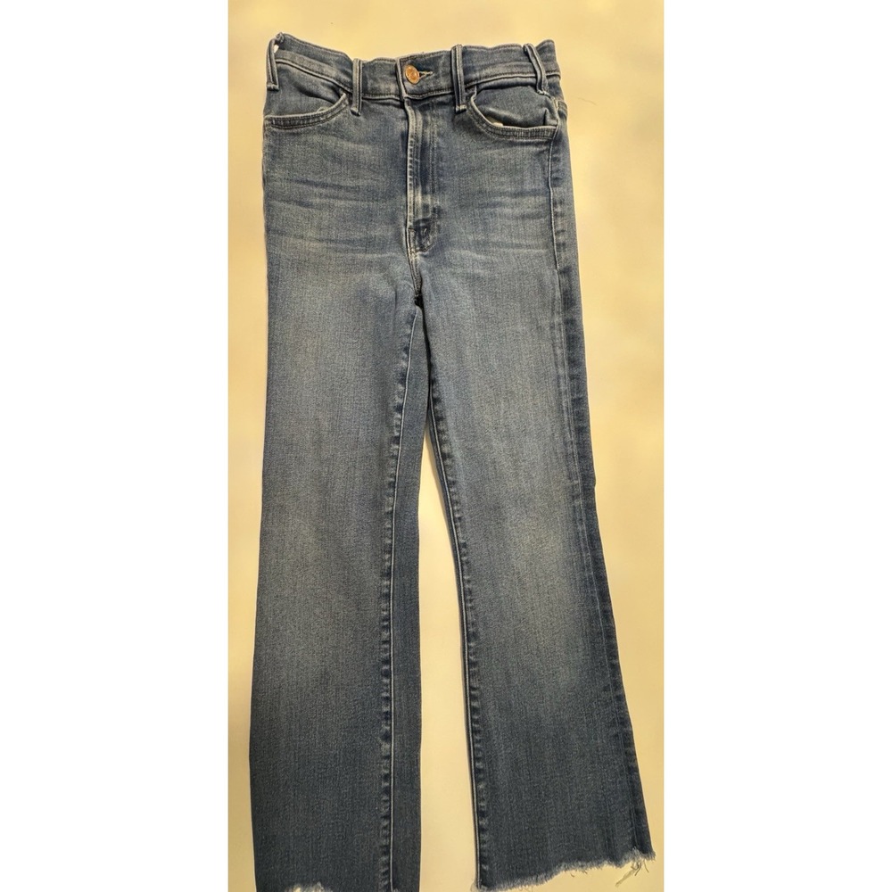 MOTHER High Waisted Looker Ankle Fray Jeans Au Revoir Light Wash 25x24.5